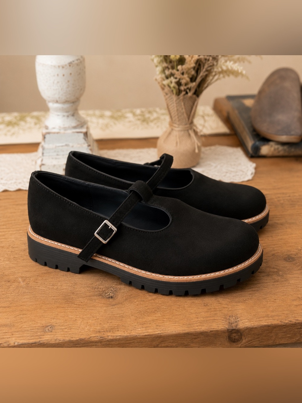 Black Mary Jane Platform Flats